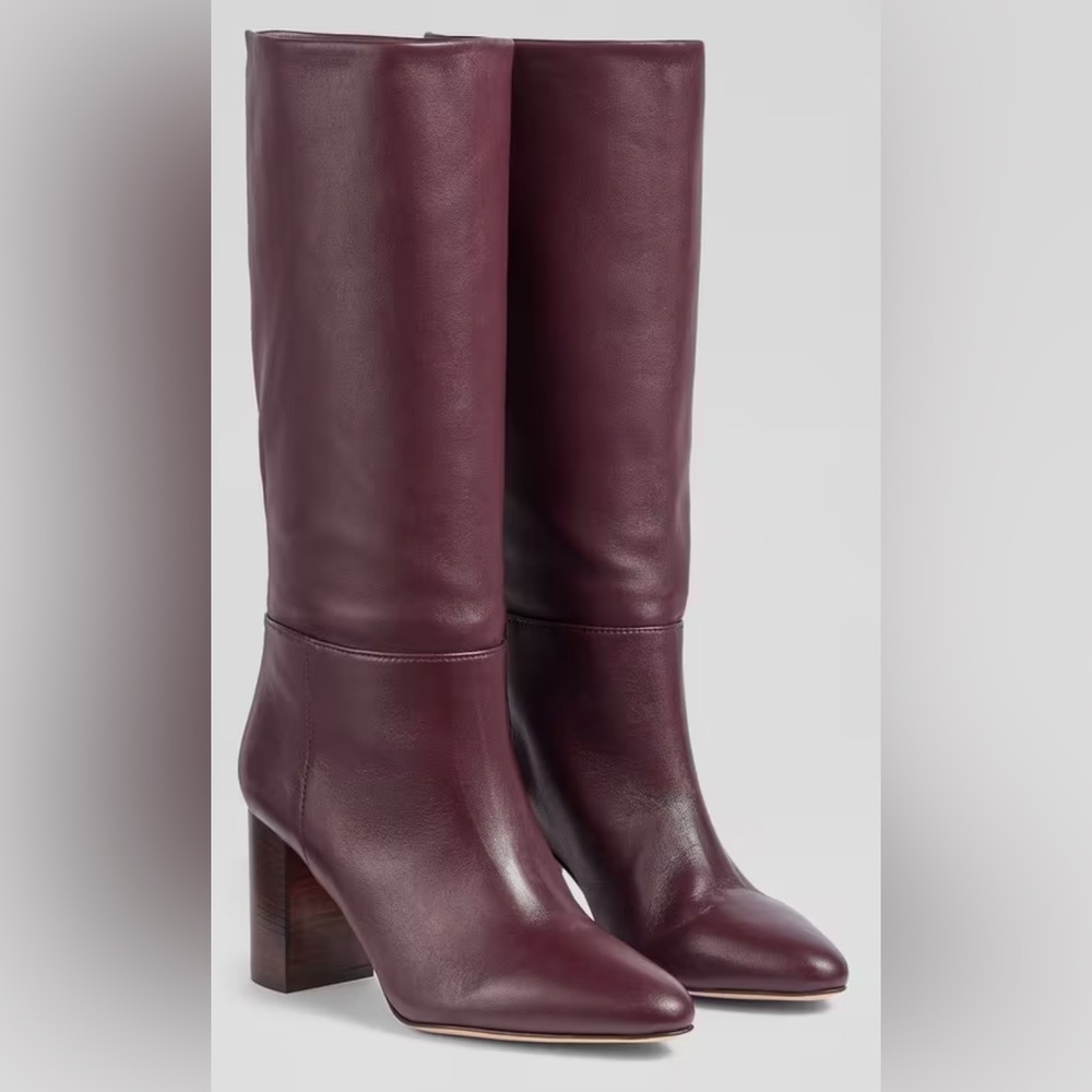 LK BENNETT BROGAN BURGUNDY WINE LEATHER SLOUCH BOOTS EU 40 $775 New